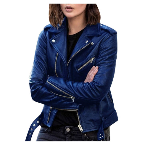 MODISCHE DAMEN BIKERJACKE MIT ZIP-VERSCHLUSS