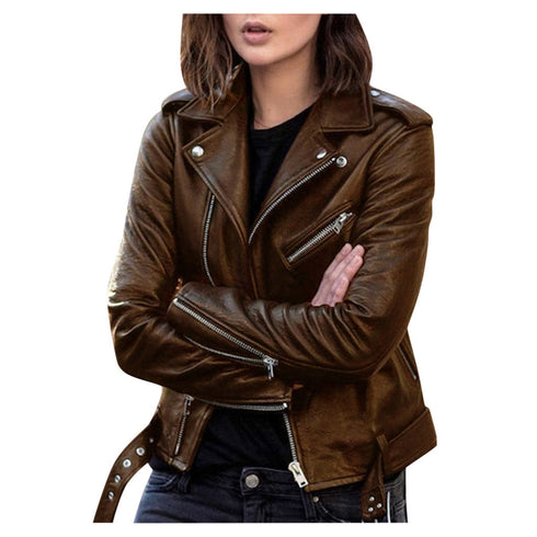 MODISCHE DAMEN BIKERJACKE MIT ZIP-VERSCHLUSS