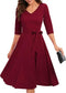 Mikasi Vintage Rockabilly Midi Kleid mit 3/4 Ärmeln und V-Ausschnitt für Hochzeiten und Cocktailpartys