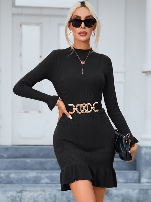 Gestricktes Rüschenpulloverkleid Winterkleid für Damen | Gemütlich & elegant