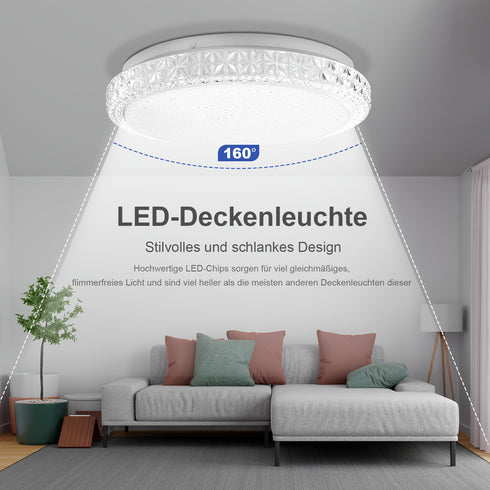 LED Deckenleuchte halbverdeckt mit Kristall-Akzenten 18W/24W