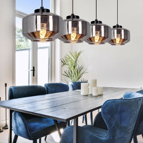 Solveig Esstisch Hängelampe Schwarz 3-flammig Rauchglas Modern E27