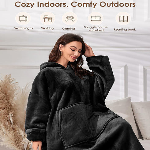 Tragbare Oversized Hoodie-Decke mit Ärmeln & Kapuze | Sherpa Fleece Blanket