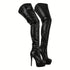 Damen Plateau Overknee Stiefel mit Stiletto-Absatz und Nieten – Trendige High Heel Langschaft-Boots