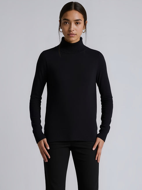 Damen Rollkragenpullover in Schwarz - Langarm-Hochhals-Pulli