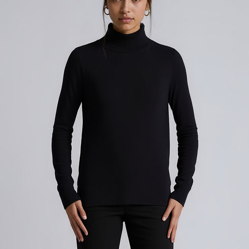 Damen Rollkragenpullover in Schwarz - Langarm-Hochhals-Pulli