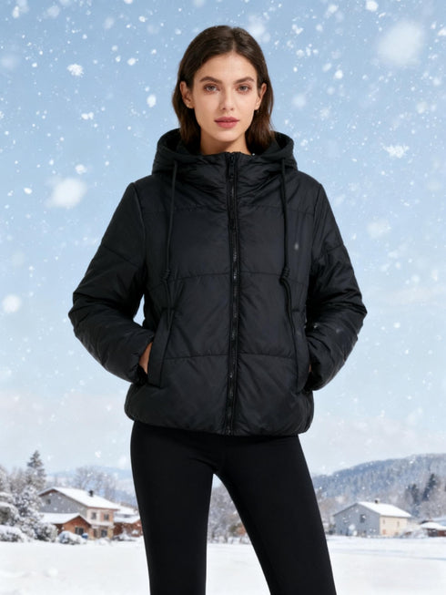 Schwarze Damen-Winterjacke mit Kapuze – Winddicht & Maschinenwaschbar