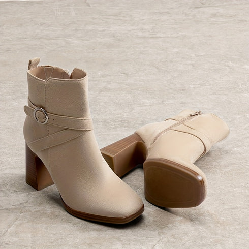 DAMEN STIEFELETTEN MIT BLOCKABSATZ – KNÖCHELHOCH PLATEAU & SEITLICHER REISSVERSCHLUSS