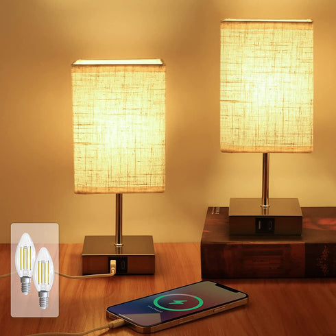 Berührungsdimmbares Nachttischlampen-Set (2 Stück) mit USB, Vintage LED