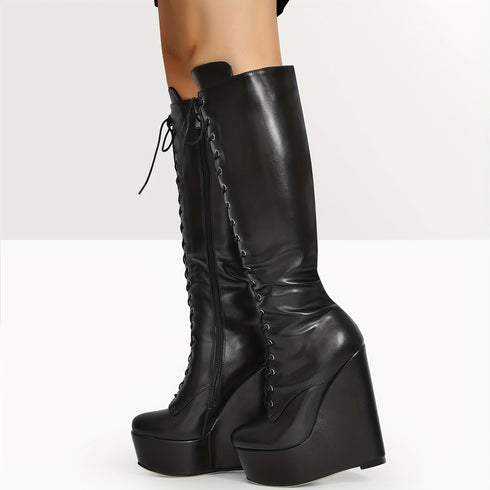 FRAUEN KNIEHOHE PLATEAU-KEILSTIEFEL