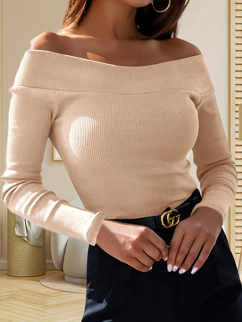 Damen Pullover Off-Shoulder Langarmshirt