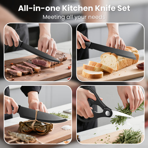 Kireaji 15‑teiliges Messer‑Set Premium Kohlenstoffstahl & Holzblock | Shiraki