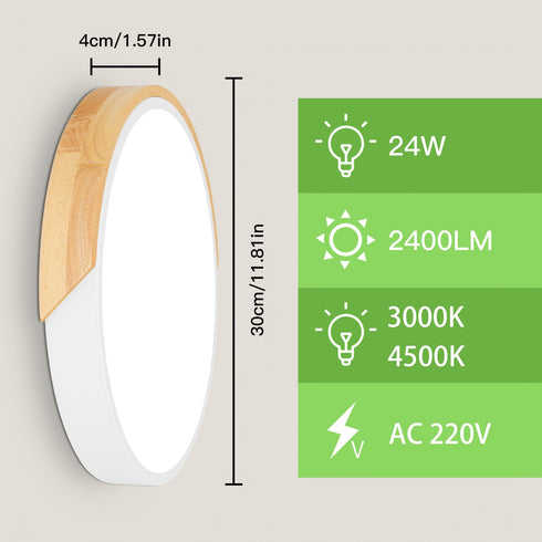 Licht Holz LED Deckenleuchte Rund Minimalistisch Weiß