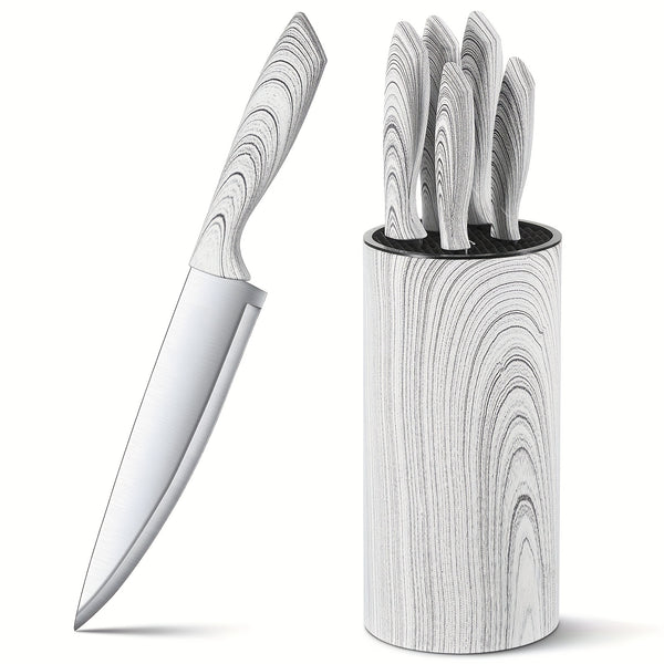 6-teiliges Küchenmesser-Set | abnehmbarer Messerzylinder | Marmormuster Griffe