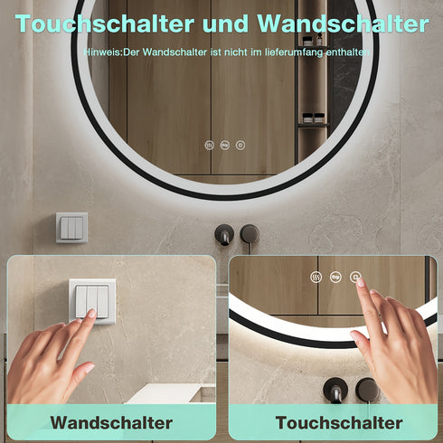 Aurelio | Runder LED Badspiegel Schwarz Gold 60 cm