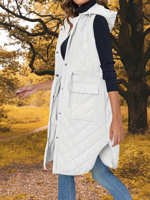Gesteppte Winterweste Damen mit Kapuze & Taschen