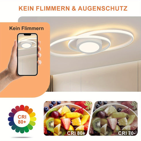 LumiGlow 48W LED-Deckenlicht mit Fernbedienung - Schwarz, dimmbar für Wohnzimmer, Schlafzimmer, Küche und Balkon