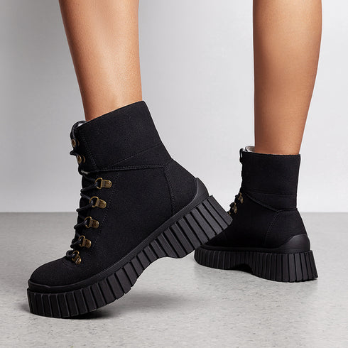 Modische Damenstiefeletten mit klobigem Keilabsatz und Reißverschluss