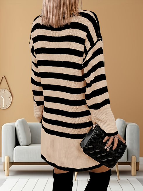 Rollkragen-Strickkleid | Knielanges Winterkleid mit lockerer Passform