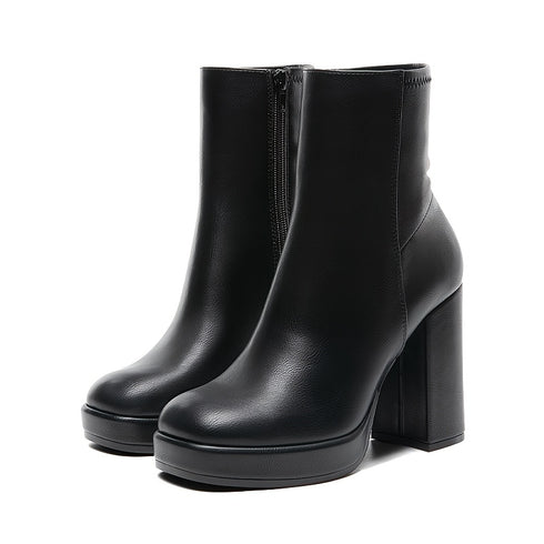 DAMEN-SCHWARZ-STIEFELETTEN MIT BLOCKABSATZ