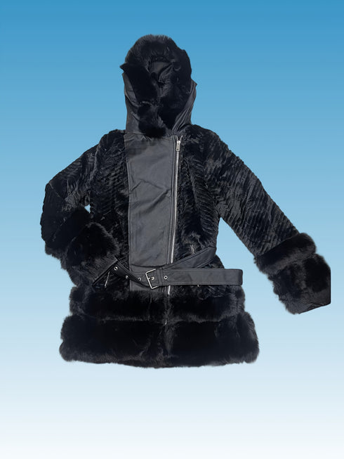 DAMEN JACKE PLÜSCH-KUNSTFELLMANTEL | MIT GÜRTELDESIGN