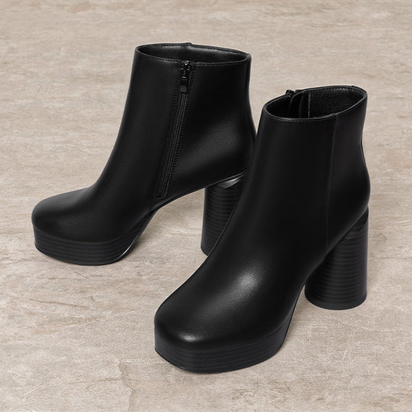 RETRO GOGO-STIEFEL FÜR DAMEN – BLOCKABSATZ MIT QUADRATISCHER ZEHENPARTIE – TRENDIGE PLATEAU-STIEFELETTEN