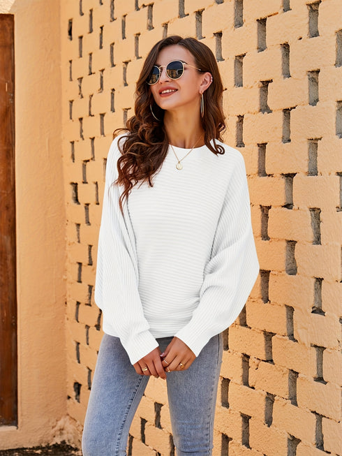 DAMEN PULLOVER | OVERSIZED STRICKPULLOVER MIT BATWING-ÄRMELN RUNDHALS