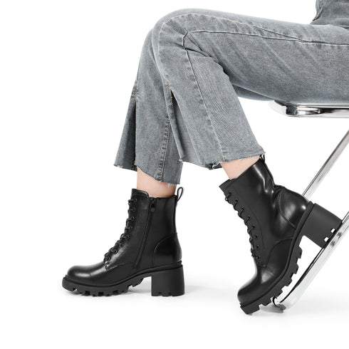 Damen Winterstiefeletten mit Schnürung, Blockabsatz und rutschfester Sohle