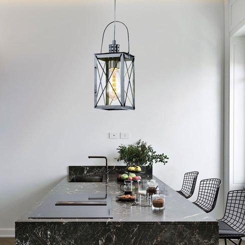 Ingrid Pendelleuchte Retro Laterne Glas & Chrom | Shiraki