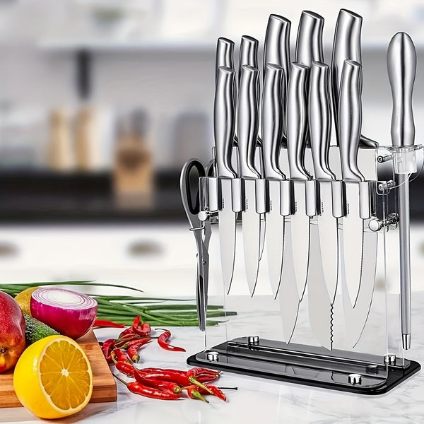 14-teiliges Küchenmesser-Set | Edelstahl Acryl-Messerschublade | superscharf & einteiliges Design