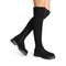 Damen Overknee Stretch Stiefel mit Plateau-Blockabsatz – Herbststiefel