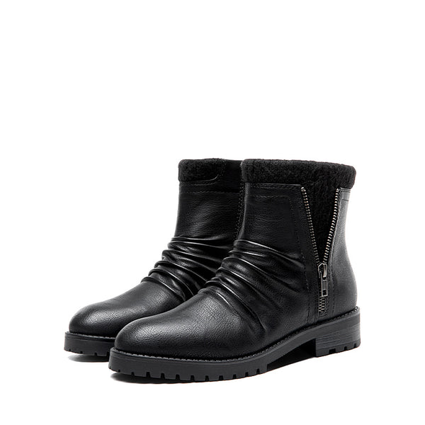 DAMEN-STIEFELETTEN MIT RÜSCHENOPTIK – FLACHE BOOTIES MIT RUNDSPITZE FÜR DEN WINTER