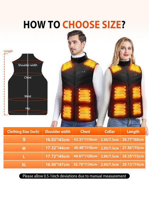 Beheizbare Weste mit 17 Heizbereichen | USB-Aufladbar 3 Temperaturstufen