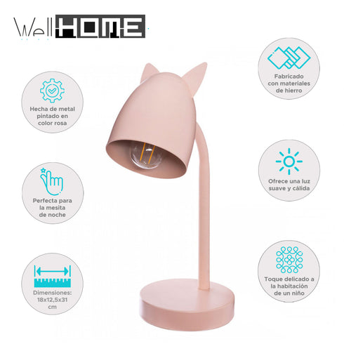 Babylampe mit rosa Ohren | Metall und Design für Kinderzimmer