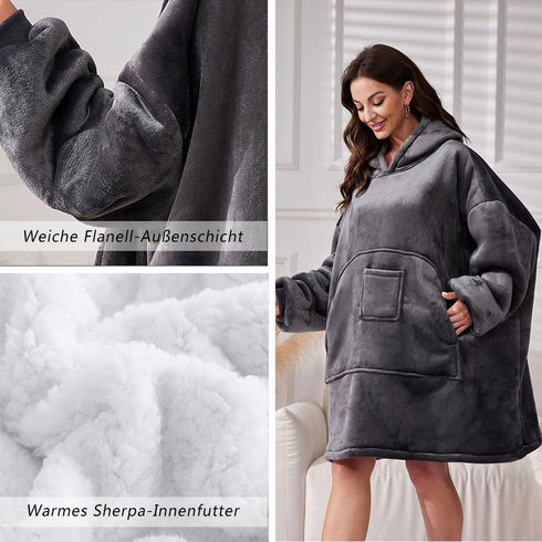 Übergroße Kapuzendecke | Tragbare Kuscheldecke mit Kapuzenärmeln und Tasche