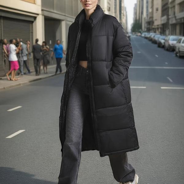 DAMEN-WINTERMANTEL JACKE – LANGER MIT KUNSTPELZKRAGEN REISSVERSCHLUSS