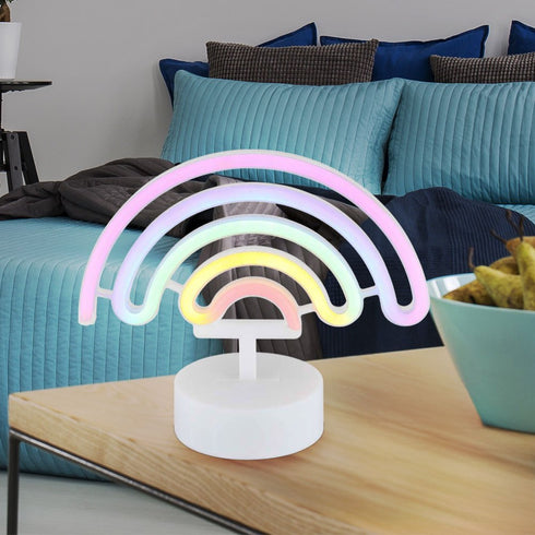 2 Stück LED-Neon-Tischlampe | weißes Neon‐Design dekoratives Licht für Kinderzimmer