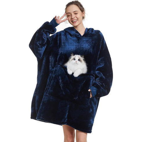 Übergroße Kapuzendecke mit Ärmeln und Taschen | Flauschige Pulloverdecke