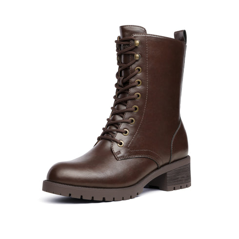 Damen Militärische Schnür-Combat-Stiefel | Mittelknie-Winterstiefel