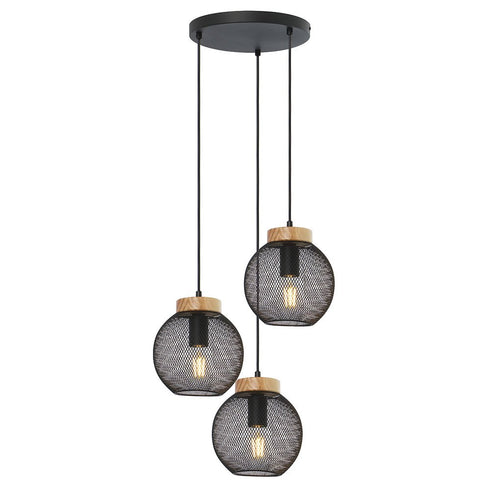 Astrid Industrielle Pendelleuchte – Metall & Holz 3-Brenner