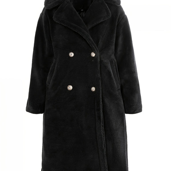 LANGER DAMEN JACKE PLÜSCH-WINTERMANTEL | MIT KAPUZE UND KNÖPFEN