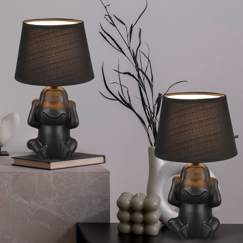 Keramik Tischlampen-Set | Nachttischlampen mit Stoffschirm