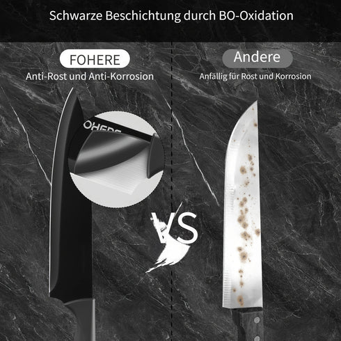 Messerblock-Set 13 Stück | BO-Oxidation Edelstahl | Selbstschärfer & Anti-Slip Griffe