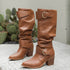 DAMEN WADENHOHE SLIP-ON WESTERN-STIEFEL MIT BLOCKABSATZ UND RUNDEM ZEH