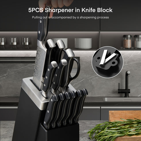 Masato 14-teiliges Messerblock-Set mit integriertem Schärfer | Shiraki