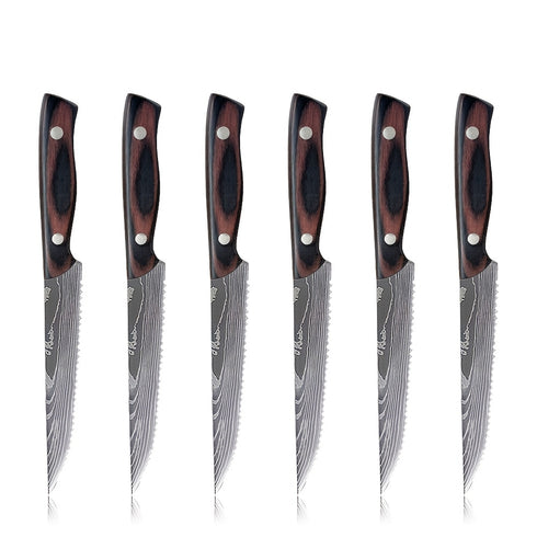 Kanzaki 6‑teiliges Steakmesser‑Set | Wellenschliff Edelstahl | Shiraki