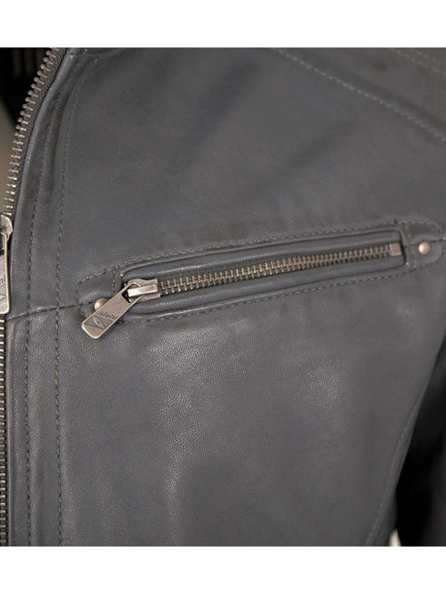 Rhegor Herren Lammlederjacke mit Kapuze – grau warm & stilvoll