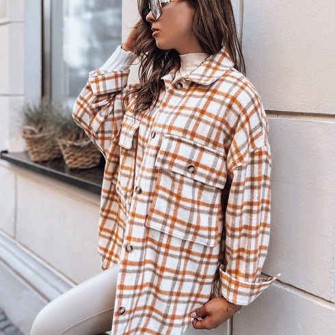DAMEN KARO-OVERSIZEJACKE MIT TASCHEN | CASUAL-LOOK