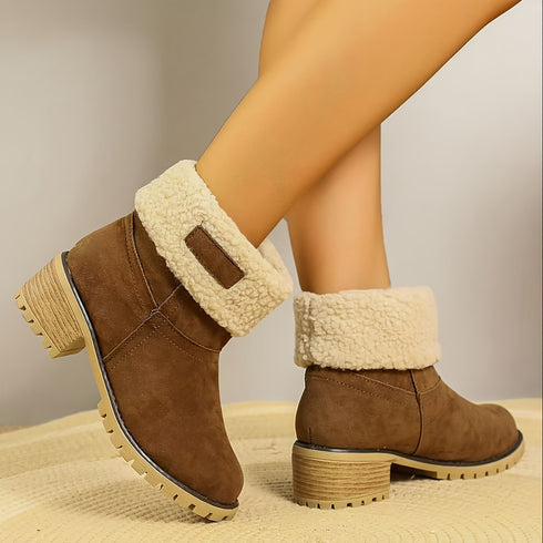 Cowboystiefel runder Winterkappe Plüschkragen für Damen | gepolsterte Innensohle