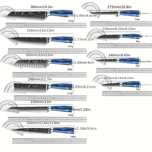 Akatsuki 10-teiliges Kochmesser-Set mit Damast-Design | Shiraki